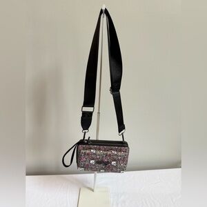 Ed Hardy Pink and Black Floral with leopard design. Crossbody Bag